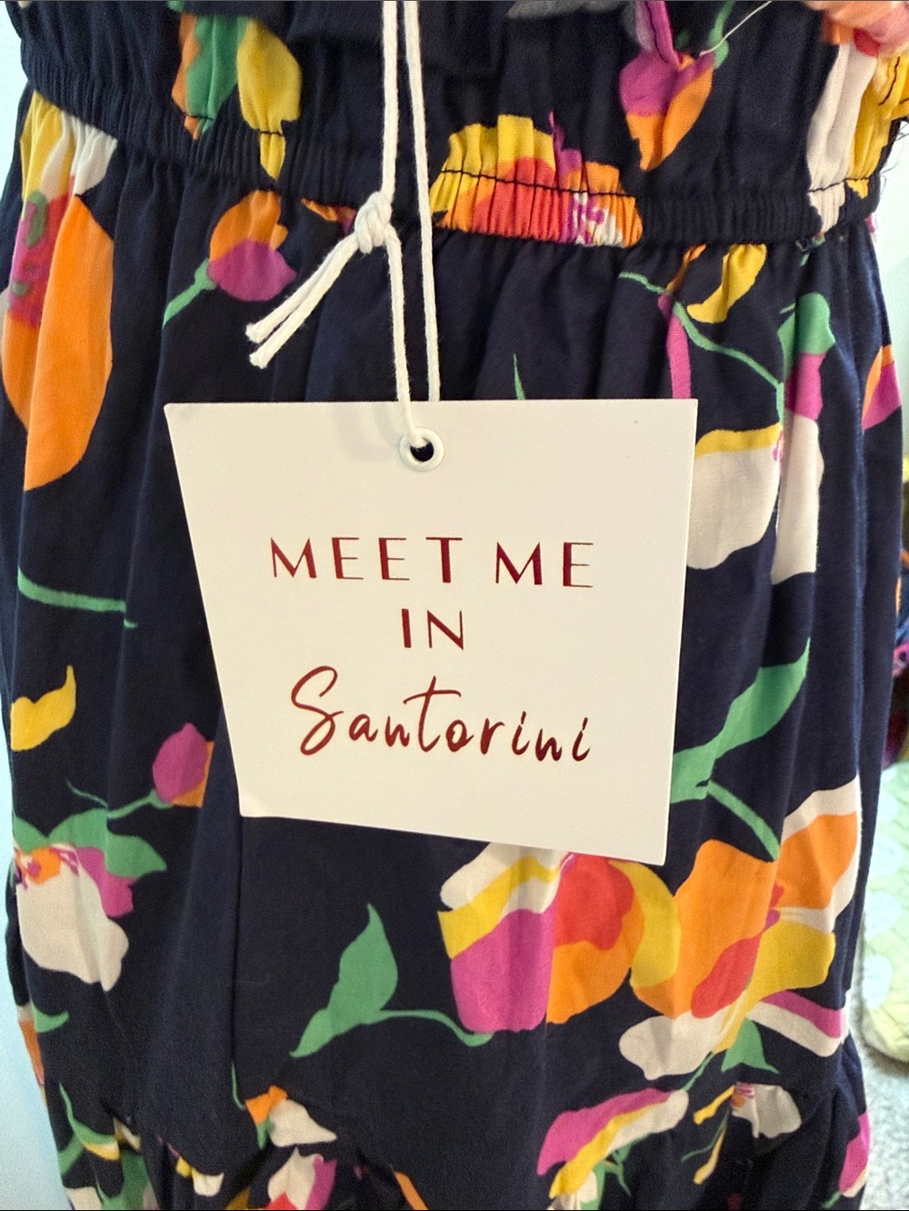 Meet Me in Santorini Navy Floral Puff-Sleeve Maxi Dress with Cinched Waist - Picture 5 of 6